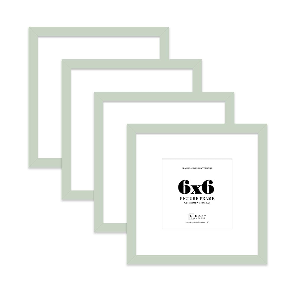 6x6 Mint Green Picture Frame with Mount for 4x4 Photos, Prints - Modern Square Wall Frame, Set of 4