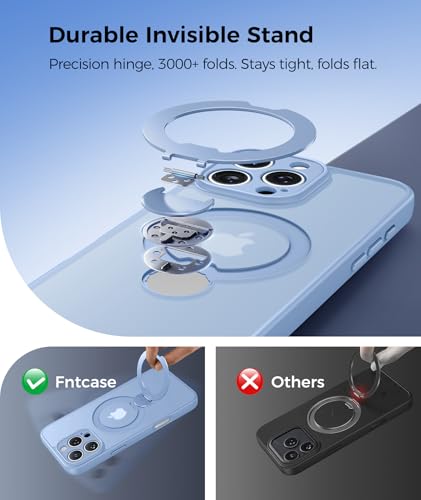 Image of FNTCASE for iPhone 16 Pro-Max Case: [360 Spin Magnetic Stand] [Compatible with Magsafe] [Screen Protector] Translucent Matte Military Grade Shockproof Full Camera Protective Phone Cover - Light Blue