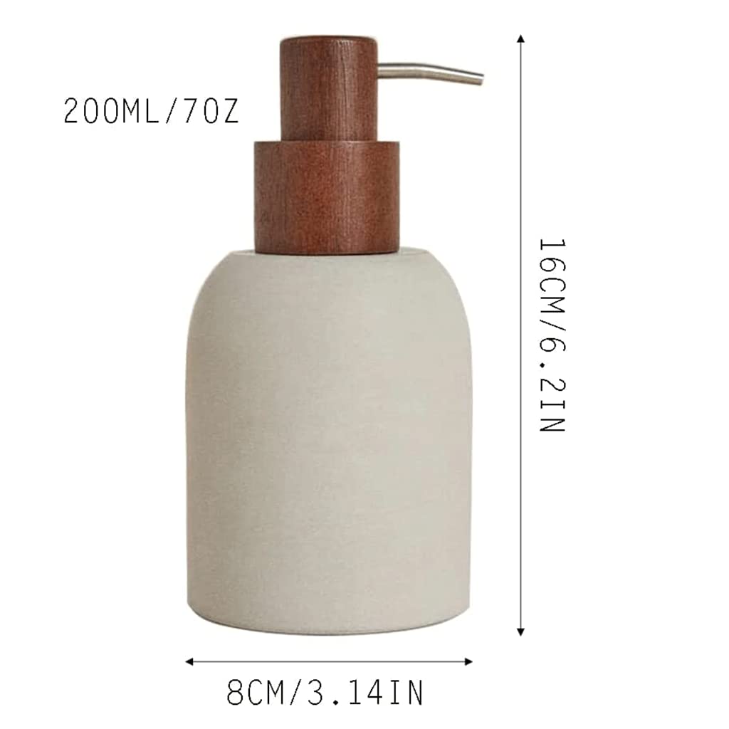 Dispensador De Jabón Dispensador de jabón Cemento Redondo Estilo Industrial Dispensador de loción de jabón Cabezal de Bomba de Madera Dispensador de Bomba de jabón 200ml / 7oz Moda