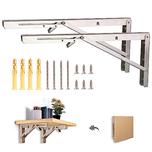 Klappkonsole Schwerlast 400 mm - Klappscharnier Packung mit 2 Edelstahl Klapphalterung Klappwinkel Platzsparendes Klappregal für Klapptisch Wandmontage, Regalhalterung, Belastbarkeit 100 kg