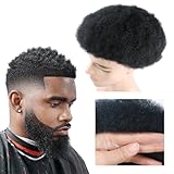 lumeng Afro Curly Toupee Men's Wigs for Black African American Male Hair Unit Black Curly Afro Mans Weave Hairpiece1# Jet Black Invisible HD Swiss Lace Replacement Systems 8x10inch Real Human Hair