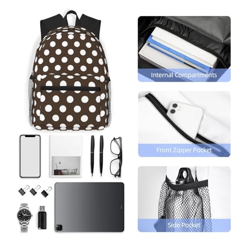 Travel Laptop Backpack for Men Women - 17L Water Resistant Lightweight Beach Backpack with Laptop Compartment, Dark Brown Polka Dot Print (a) Travel Bag with Adjustable Carry Straps4