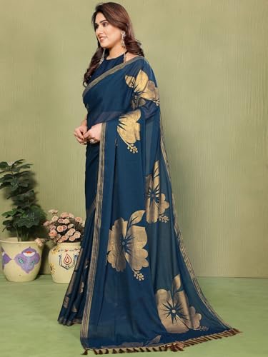 Image of Satrani Women's Shimmer Georgette Foil Printed Saree with Unstitched Blouse Piece