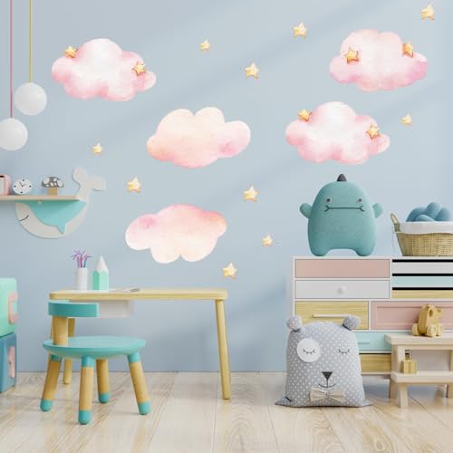 Vinilo Decorativo Infantil de Nubes y Estrellas Rosa miniatura 5