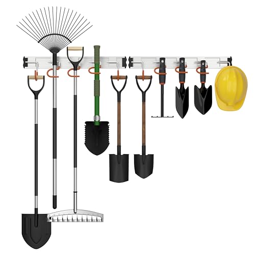 Aluminum Garden Tool Organizer Wall Mount with Hooks