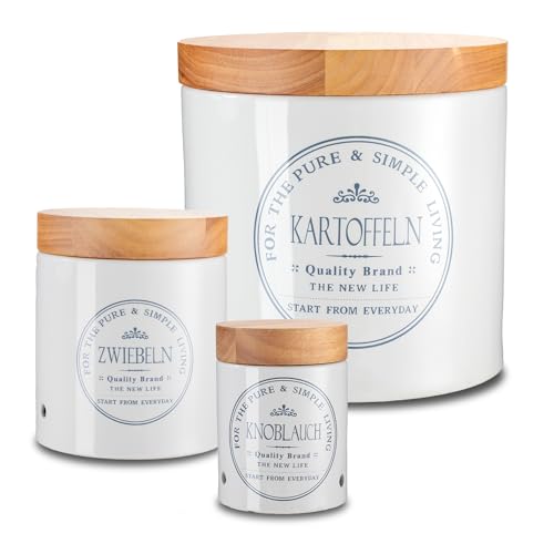 KHG Vorratsdosen Set Kartoffel-, Zwiebel- & Knoblauch, Keramik Steingut...