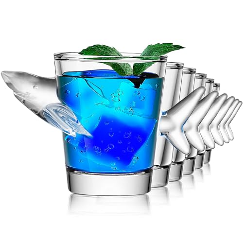 Tirplorare Shot Glasses - Unique and Durable Shark-shaped Glassware Set of 6 for Bartending and Party Supplies