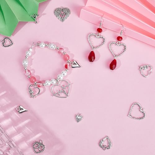 SUNNYCLUE 1 Box 90Pcs 15 Styles Valentines Day Heart Charms Bulk Love Charms Heart Charm Hearts Shape Charm Tibetan Style Alloy Love Sweet for jewellery Making DIY Craft Wedding Gift - Image 4