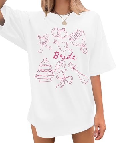 Bride Shirt Women Engaged Bridal Shower Tee Oversized Bride Squad Bridesmaid T-Shirt Bachelorette Wedding Party Tops