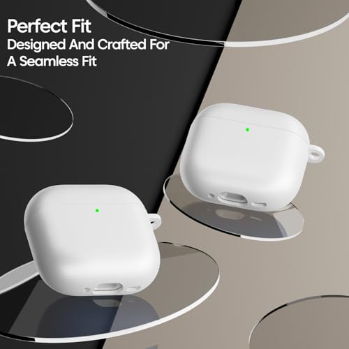 Image of Sounce Airpods 4th Generation Case Cover 2024, Soft Silicone Skin Cover Shock-Absorbing Full Protective Case with Keychain for New Apple Airpods 4 Case [Front LED Visible] (White)