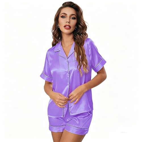 Pyjama femme en satin glacé contre la chaleur nocturne avec short