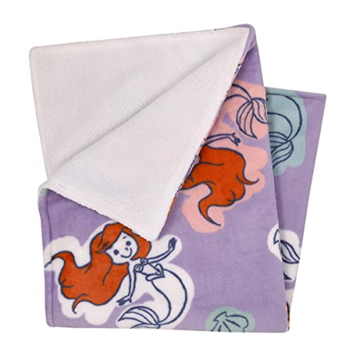 Image of NoJo Disney The Little Mermaid Orange, Lavender, Aqua and White Ariel Super Soft Sherpa Baby Blanket