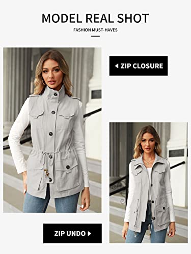 Koodred Women's Casual Military Utility Vest Lightweight Sleeveless Drawstring Jackets with Pockets4