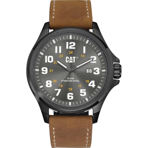 La mejor comparación de Caterpillar Reloj los más solicitados. 45 CAT Reloj para Hombre, Analógico, Brazalete de Acero, Movimiento de Cuarzo, Resistente al Agua 100M, Casual/Formal, Caja Redonda, Café