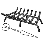 MESTYL Fireplace Grate 30 Inch Heavy Duty Wrought Iron Fireplace Log Grate, 4/5' Bar Fire Grates with Fire Log Tongs, Firewood Log Burning Rack for Outdoor Wood Stove Pit & Fireplace Log Holder Indoor