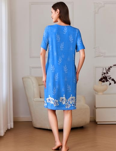 Image of Ekouaer Women Zipper Robe Short Sleeves House Coat Zipper Front Bathrobe Sleepwear with Pockets Housecoat Nightgown