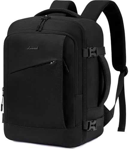 LOVEVOOK EasyJet Bagaż podręczny 45x36x20, Plecak podręczny do samolotu, męski, duży, 28L, Torba podróżna Eurowings na weekend, biznes, czarny
