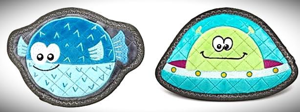 Rip Roarin' Spaceship and Fish Tough Dog Chew Toys | Pack of 2 Toys | Soft Puncture Resistant Fabric with Squeaker for Aggressive Chewers