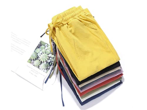 Andongnywell Womens Casual Cotton Linen Straight Leg Pants Loose Drawstring Elastic Waist Harem Pant with Pockets4
