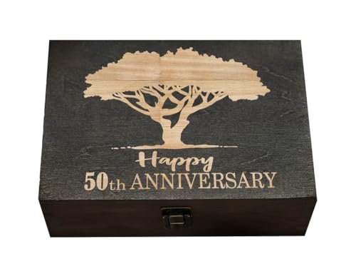 Golden Jubilee - Celebrating 50 Years, Happy 50th Anniversary Engraved Wooden Gift Box