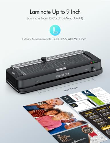 9-Inch Laminator Machine for Teachers &amp; Home – All-in-One Jam-Free Laminator with Paper Trimmer, 2-Hole Punch, Corner Rounder, Fast 3-Min Warm-Up, 10 Pouches for School, Crafts &amp; Office