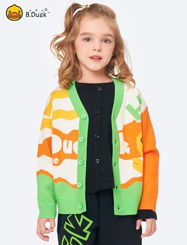 B.Duck Girls Boys Knit Cardigan Sweaters Cute Cartoon Duck Long Sleeve V Neck Button Down Clothes for Kids (3-12 Years)2