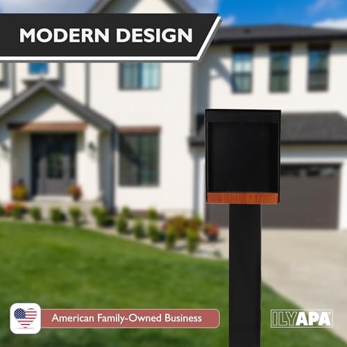 Ilyapa Black Metal Mailbox Post for Outside, 43x4x4 inch Metal Post Sleeve with Two Universal Mounting Plate Brackets for Curbside Residential Mailbox, Heavy Duty