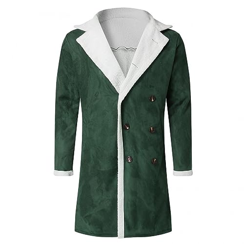 Mens Faux Leather Sherpa Lined Long Jacket Fur Collar Long Trench Coats Sheepskin Fleece Coat Double Breasted with Pockets2