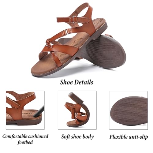 Image of Ataiwee Women's Flat Slide Sandals - Comfortable Open Toe Design,Casual Slip-On with Ankle Strap,Hook-and-Loop Closure Summer Sandals.