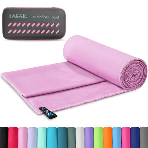 BAGAIL Microfibre Towel - Quick Dry Super Absorbent Ultra Light & Compact - Ideal for Camping Travel & Beach Swimming Towel Great for Sports Gym Yoga and Backpacking Pink 80x40cm