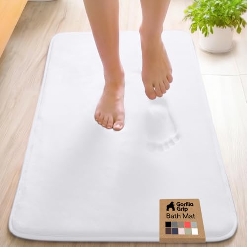 Image of GORILLA GRIP Thick Memory Foam Bath Rugs, Soft Absorbent Velvet Bathroom Mats, Durable Dots on Underside, Machine Washable Bathmat, Carpet Rug Room Decor for Shower Floor, 42x24 Mat, White