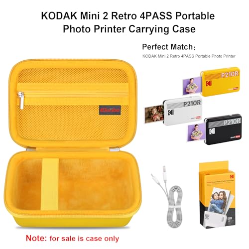 Image of Elonbo Carrying Case for KODAK Mini 2 Retro 2x3 inch P210R 4PASS Portable Photo Printer, Kodak Mini Instant Digital Camera Hard Travel Bag Storage Holder, Pocket Fits Film Cartridge, Yellow