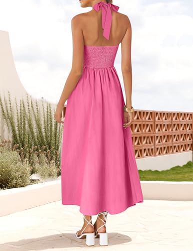 Image of ZESICA Women's Summer Sleeveless Halter Midi Dress 2026 Off Shoulder High Waist Flowy Formal Wedding Guest Long Dresses