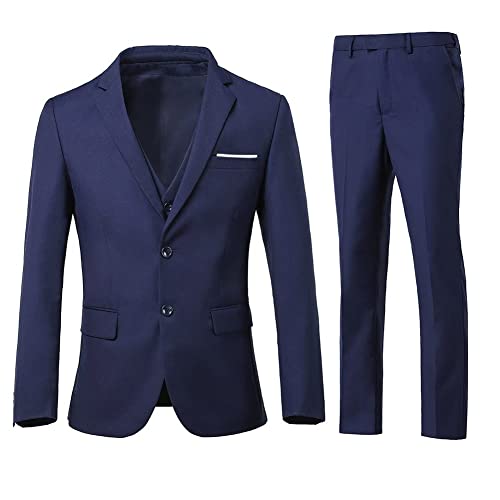 Men's 3 Piece Slim Fit Suit Set, Two Button Blazer Solid Jacket V...