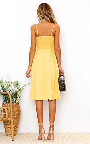 ECOWISH Women 2025 Summer Dresses Tie Front V-Neck Spaghetti Strap Button Down A-Line Backless Swing Midi Dress4