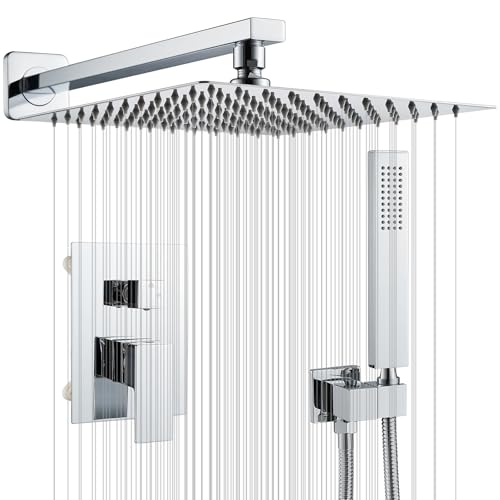 Système de Douche Encastré Colonne de Douche avec Mitigeur Chromé Ensemble de Douche Encastrable Set de Douche avec Carrée 25cm Pommeau de Douche Pluie, Douchette, Mitigeur Douche Corps en Laiton