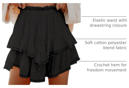 Image of Aoudery Flowy Shorts for Women Casual Boho Ruffle Tiered Skorts High Waist Mini Skirts Golf Tennis Crochet Shorts