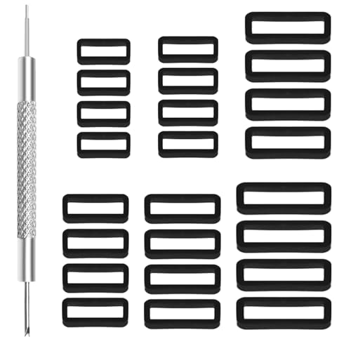 Gabrella 25 Pcs 6 Size Silicone Watch Band Loops with a Spring Bar Tool, Watch Strap Keeper, Watchband Holder Loop Fastener Rings Compatible with Universal Watch