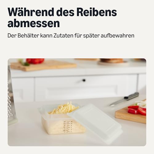 Amazon Basics 4-seitige Käsereibe, Edelstahl, Vierkantreibe mit Messbehälter, Spülmaschinenfest, für Gemüse und Käse – Ansicht 4