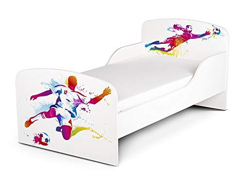 Leomark Moderne Lit d'enfant Toddler avec Matelas Couleur Blanc Motif: Footballeur Football Chambre...