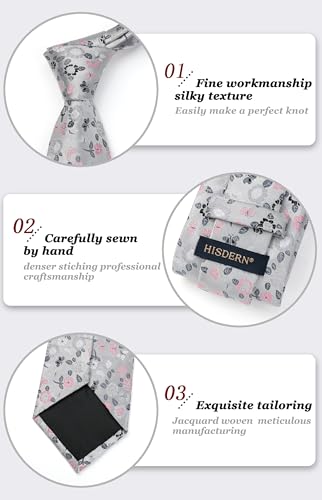 Image of HISDERN Men Floral Ties Woven Classic 3.4 inch Necktie Set Formal Tie Pocket Square for Wedding with Handkerchief Gift Box