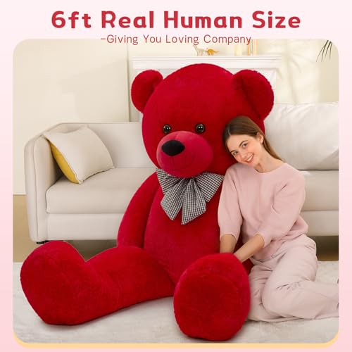 Image of MaoGoLan Big Teddy Bear 6 Feet,Life Size Big Bear Plush Stuffed Animal,Adorable and Soft Red Teddy Bear Gift for Christmas,Valentines,Birthday,or Long Distance