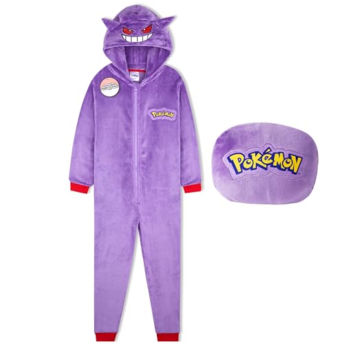 Pokémon Pijama Cuerpo Entero Niño y Adolescente con Capucha, Onesie Invierno Gengar Snorlax 2 en 1 Que se Convierte en Cojín (9-10 Años, Morado Gengar Cushion)