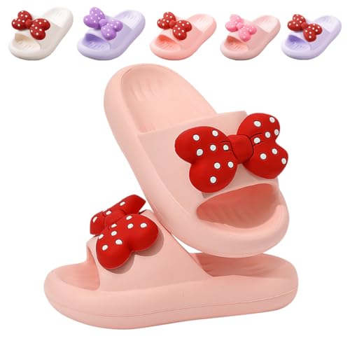 Image of Girls Cloud Bow Slide & Shower Slippers - Non-Slip Slip-On Kids Beach Pool Indoor Outdoor Shoes