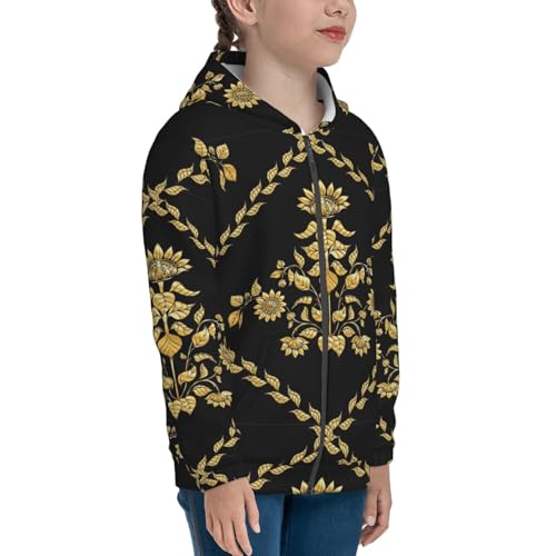 Sunflower In Gold And Black Kids Pullover Hoodies Boys Zip Up Sweatshirts Girls Athletic Clothes with Pocket4
