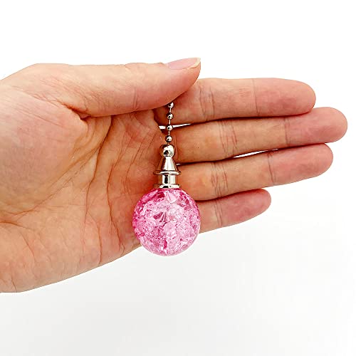 Image of 2 Pack Pink Glass Ceiling Fan Pull Chain, Fan Lamp String Pulls Crystal Decorative Extension, 12 Inches Ball Chains Extender Ornament with Connector