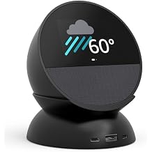 Echo Spot Bundle Includes Echo Spot 2024 Release | Black & Made for Amazon Stand with USB-C and USB-A Charging Ports | Black