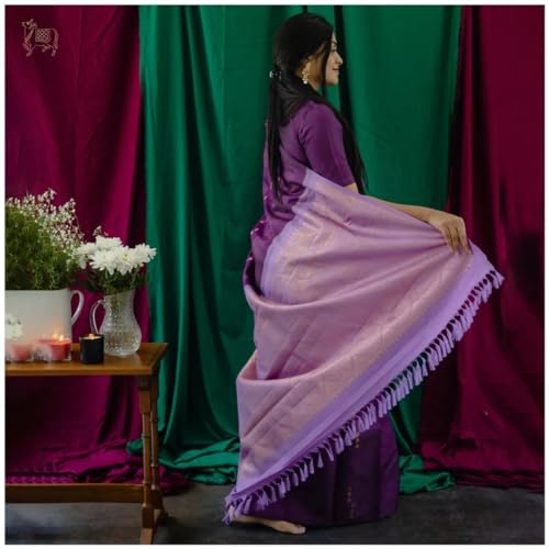 Image of Flosive Women's Kanjivaram Silk Saree With Beautiful Blouse With Zari Border