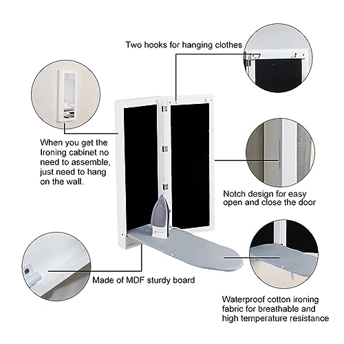 LuusMm Wall Mounted Ironing Board Cabinet, Wall Mounted Ironing Board Cabinet with Mirror/Storage Space, Foldable Ironing Storage Table for Home, Apartment And Small Spaces - Image 5