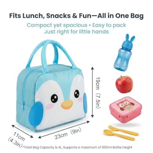 Image of Zibuyu Blue Penguin Lunch Bag, 4L Thermal Leakproof Tiffin Pouch for School